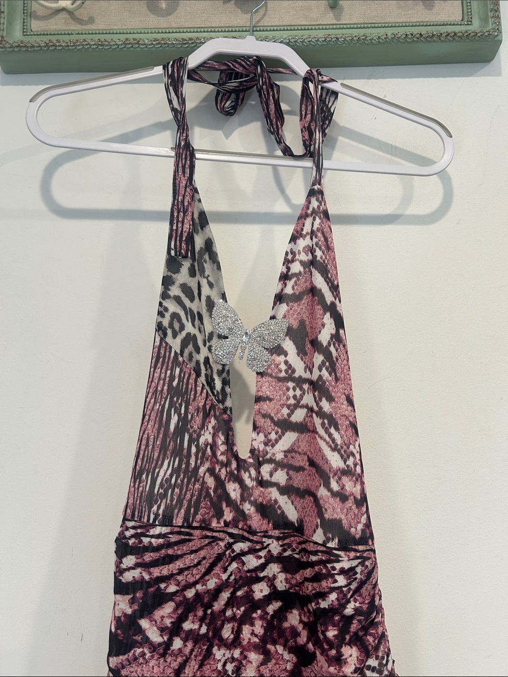 Dolls kill Y2K Paris Pink and Black Animal Print mesh Halter Maxi Dress medium - Picture 2 of 8
